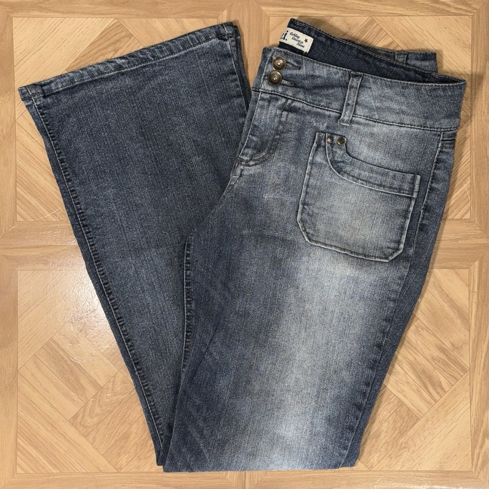 LEI Vintage Jeans Size 36x31 Low Rise Flare Ashley Dark Wash Juniors 15 Y2K